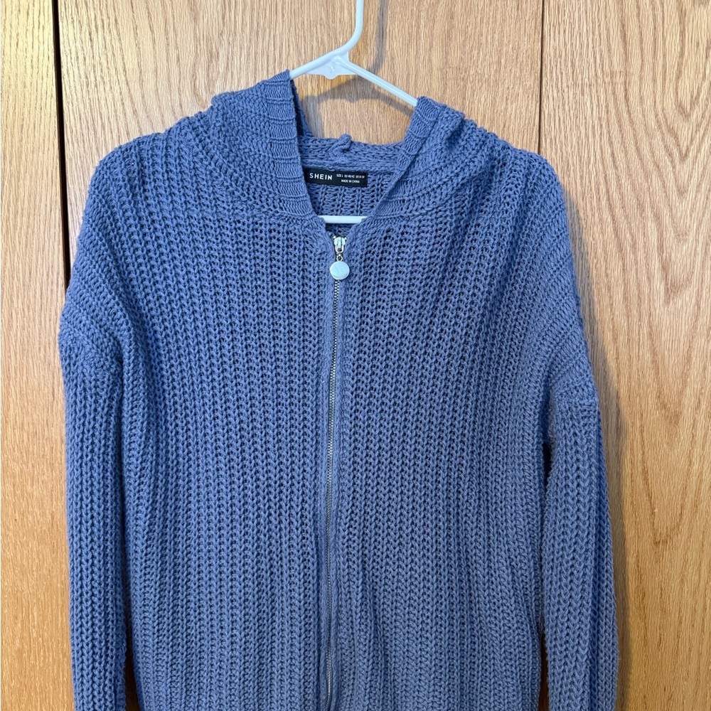 Blue Knit Zip-Up Sweater